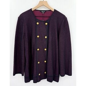 Misook Jacket Women XL Red Black Signature Knit Double Breasted Gold Buttons NEW
